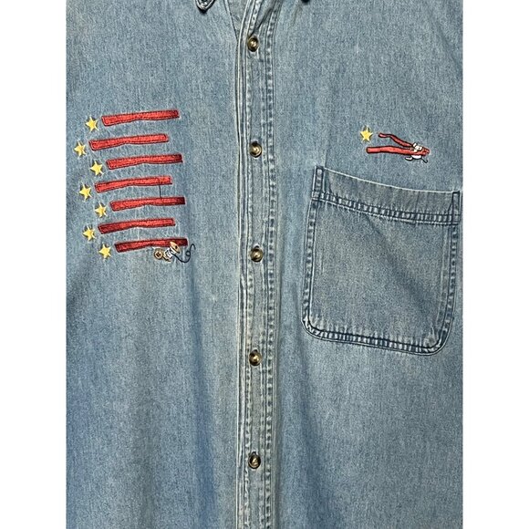 Vintage Men's XXL Denim Shirt Embroidered Star Stripe Design Pockets Y2K Westen - Picture 4 of 16